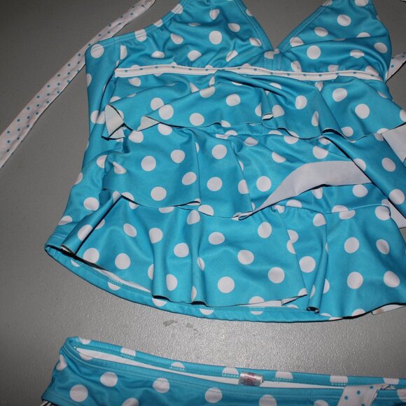 Blue & White 2 Pcs Justice Tankini Swimsuit Size 12 1/2 - Picture 2 of 11